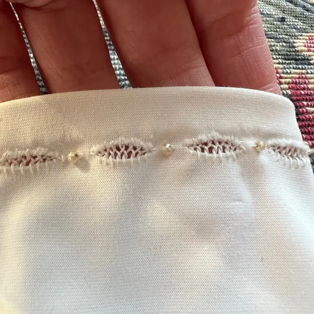 Vintage 1950s White Cotton Dress Gloves Pearl Detail Formal Church Mid Century